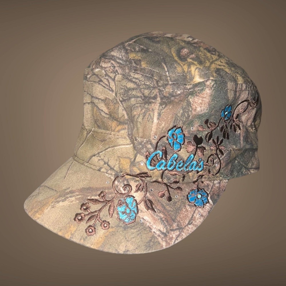 Cabela's Women's Camouflage Strap Back Hat with Embroidered Flowers + Vines Camo